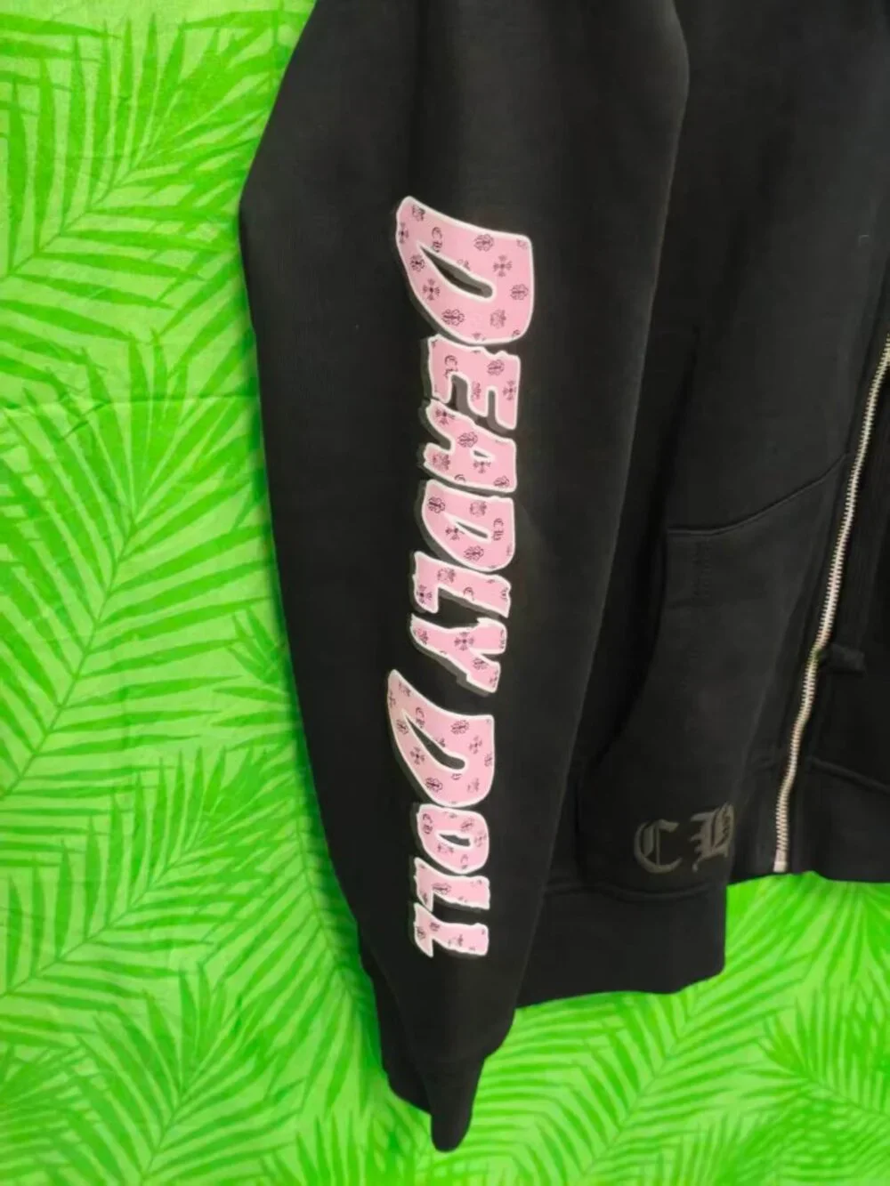 New Chrome Hearts Black Full Zip Hoodie Pink Cross Print Unisex